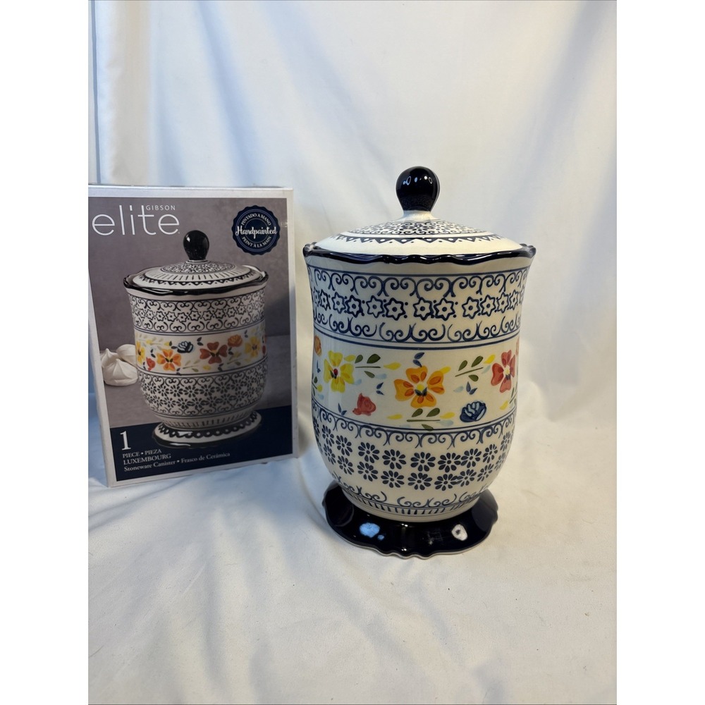 Gibson Elite Stoneware Canister & Lid 10.5" Luxembourg